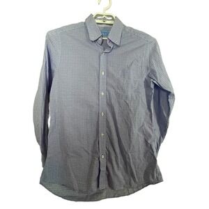 J. McLaughlin Men's M Trim Fit Blue White Plaid Long Sleeve Button‎ Shirt